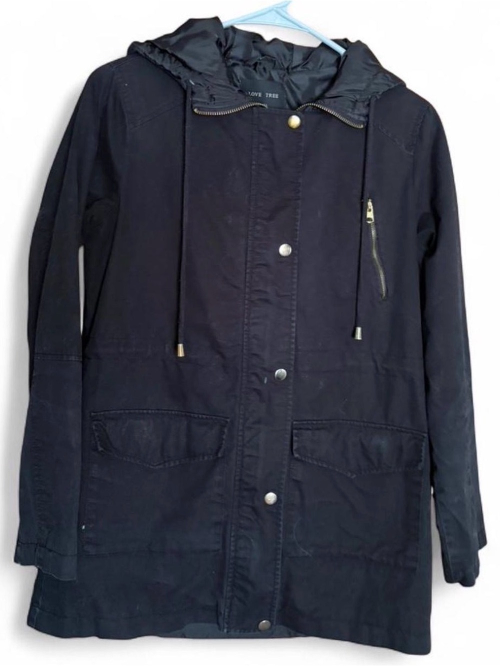 Women’s Black Hooded Jacket with Adjustable Waist Size Small by Love Tree